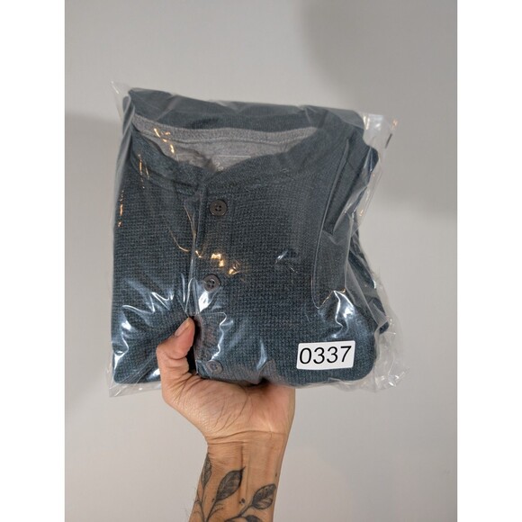 Eddie Bauer Men Ribbed Henley Long Sleeve Shirt Teal Sz XL Outdoor Gorpcore - Picture 8 of 8